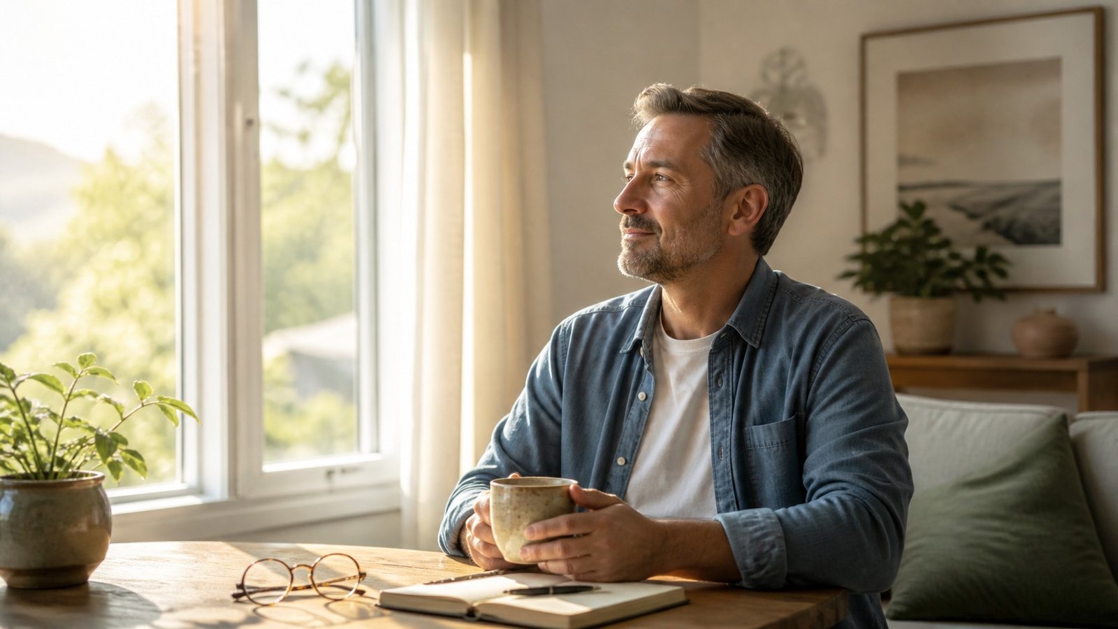 Man relaxing peacefully, free from tinnitus ringing at night